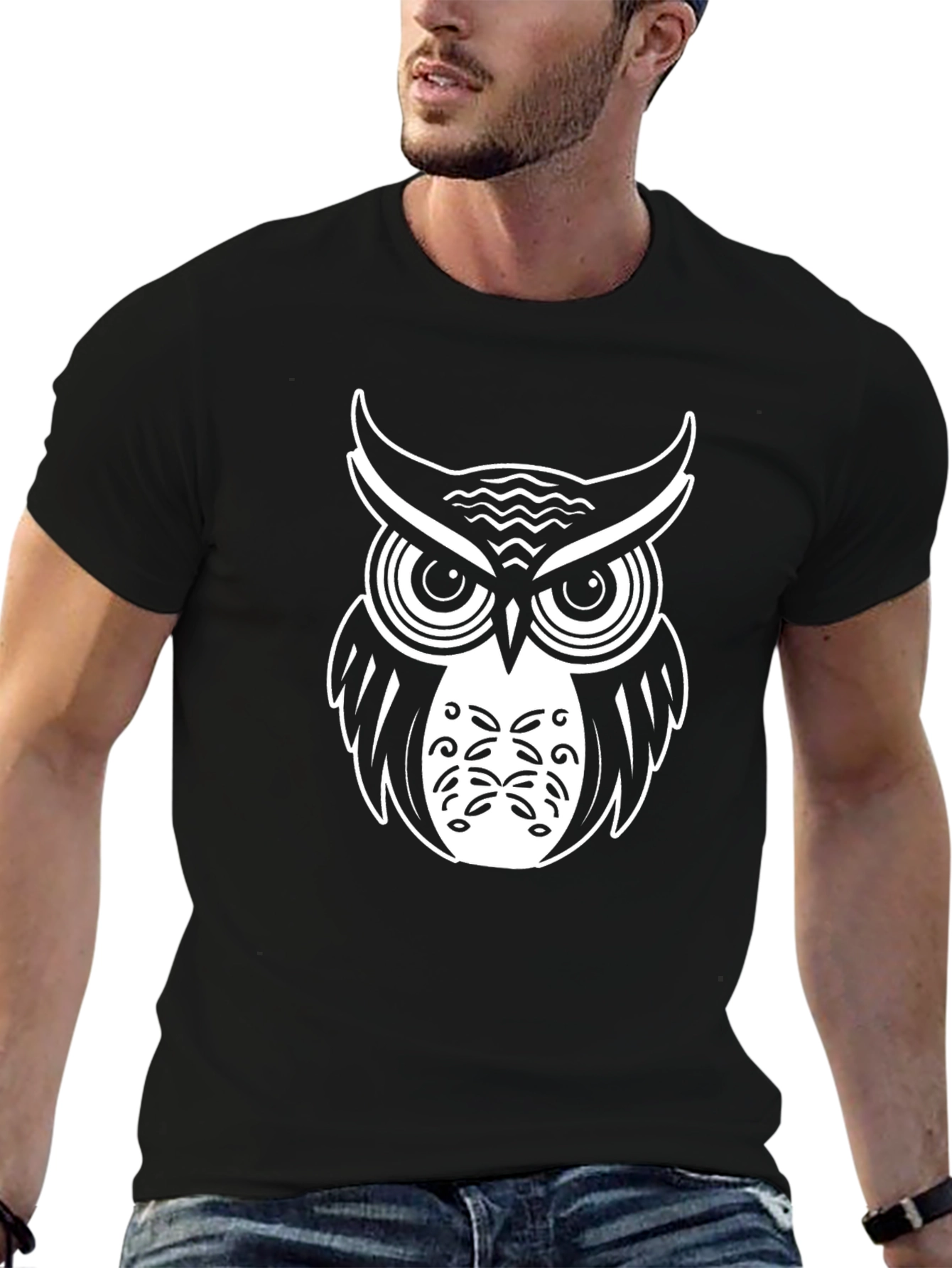 Owl Graphic Tee - Black Cotton Comfort
