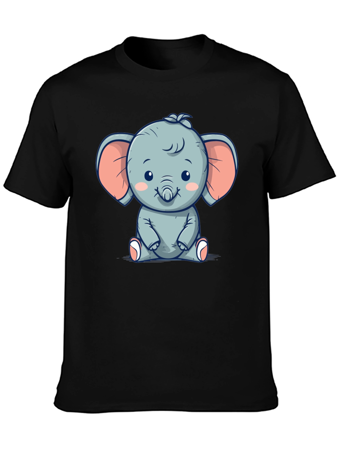 Cute Elephant Graphic Black T-Shirt