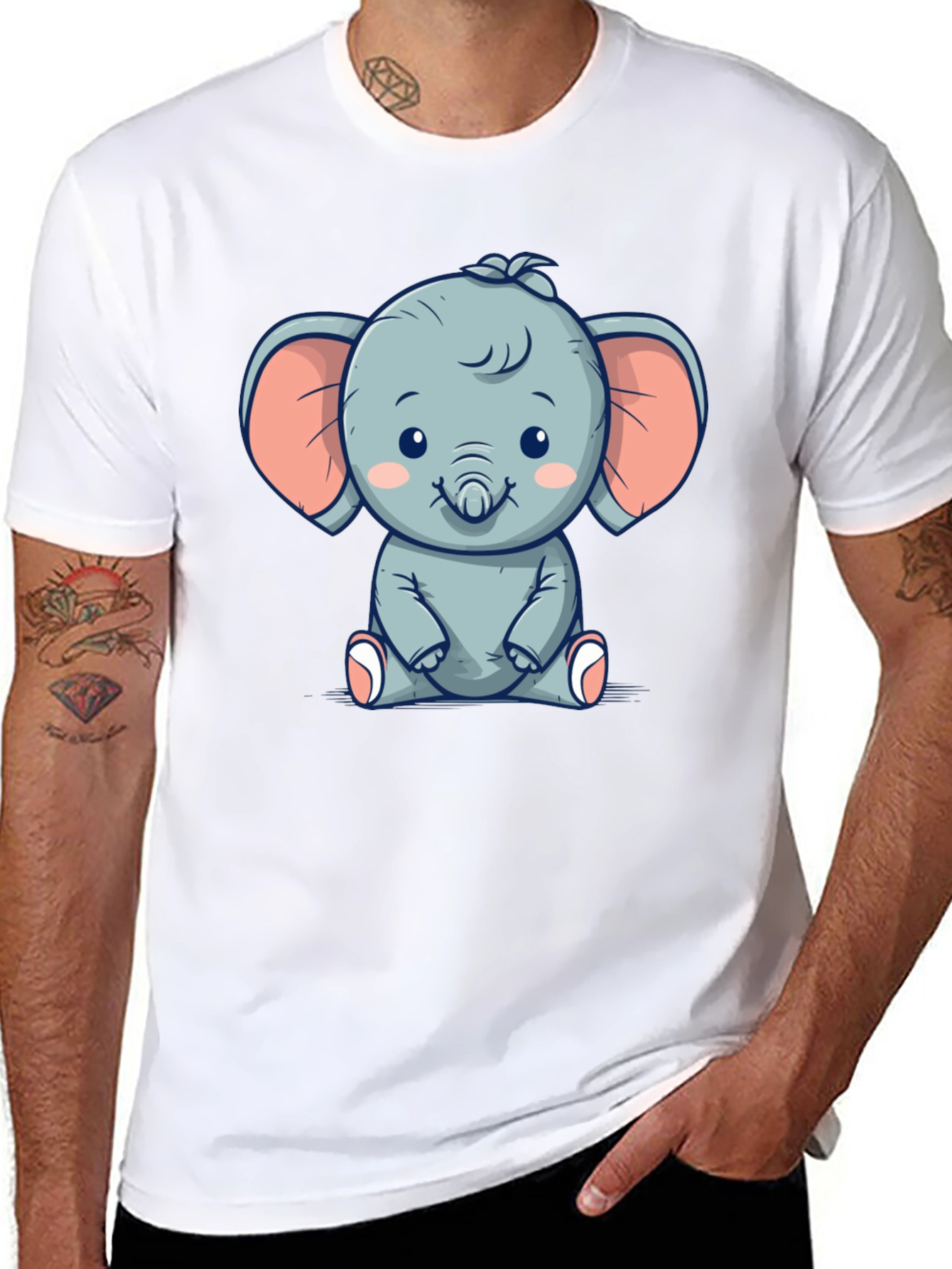 Cute Elephant Graphic Black T-Shirt