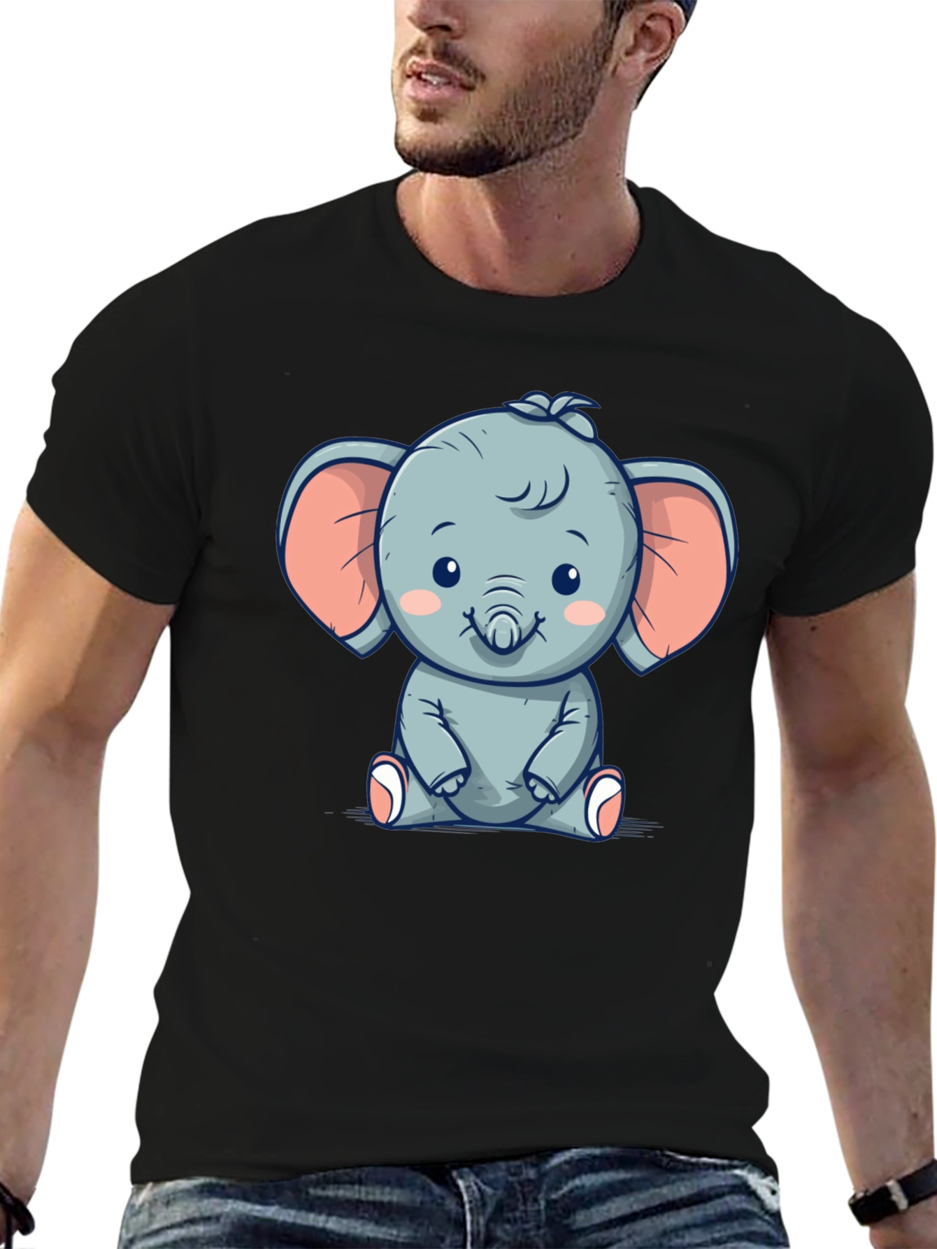 Cute Elephant Graphic Black T-Shirt