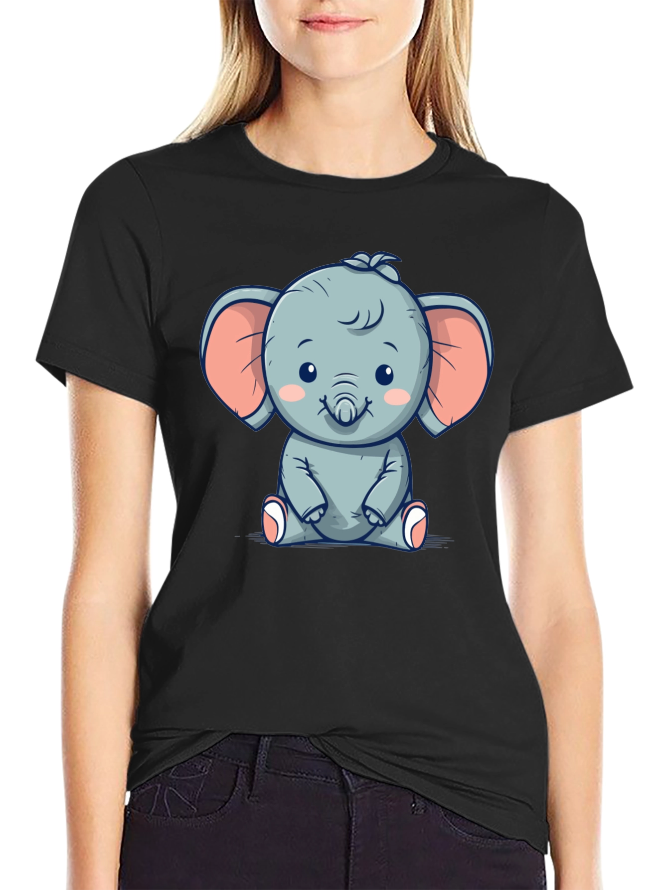Cute Elephant Graphic Black T-Shirt