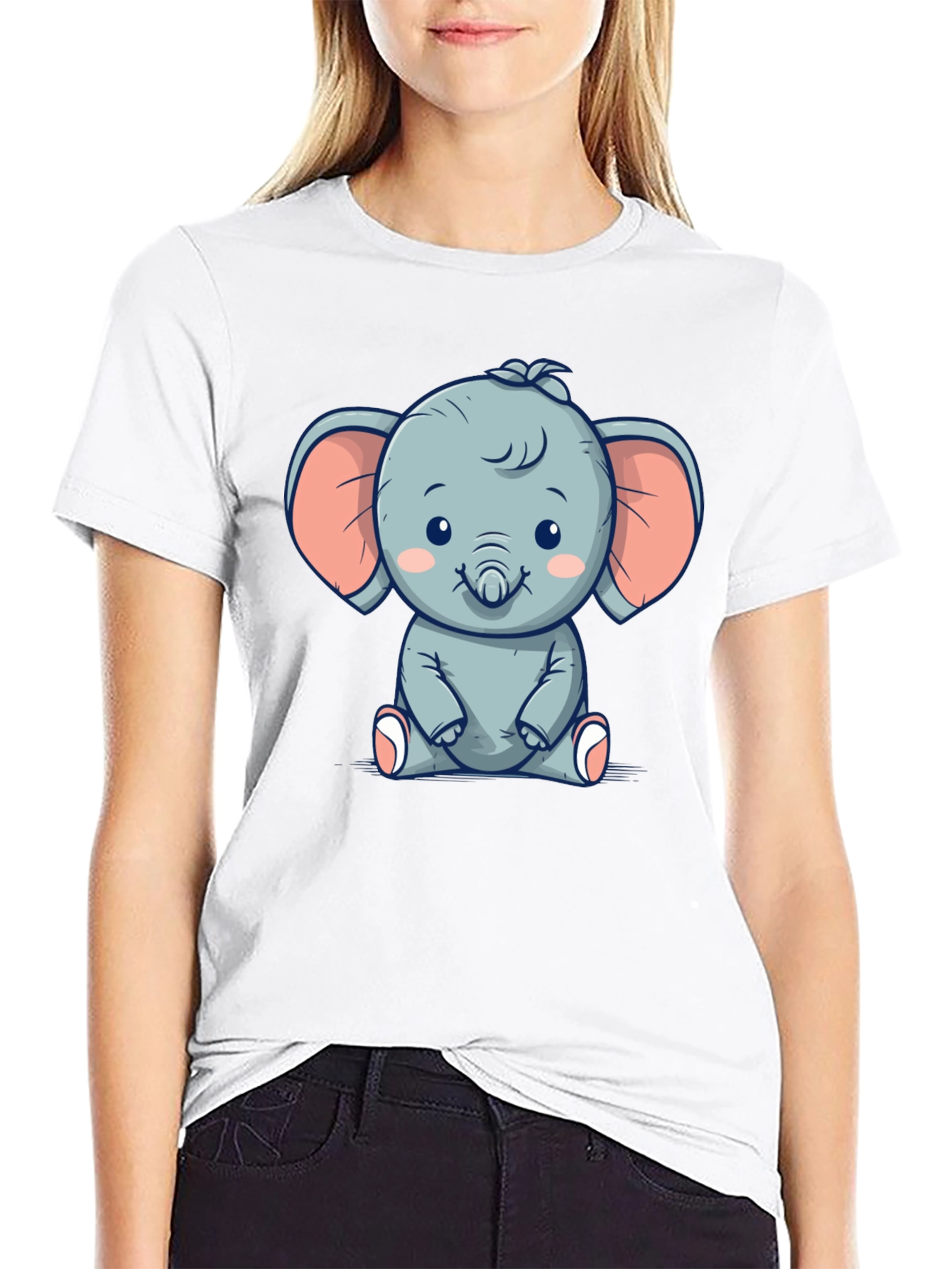 Cute Elephant Graphic Black T-Shirt