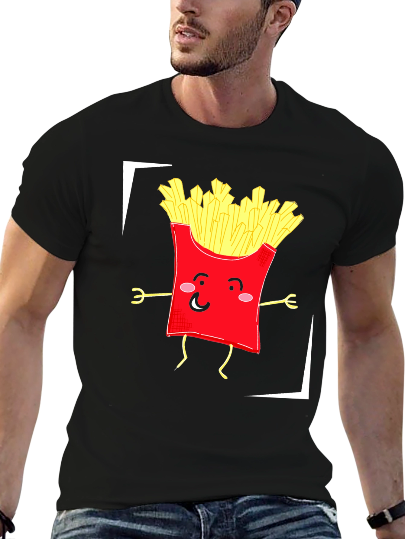 Funny Fries Graphic T-Shirt - Black Cotton Tee