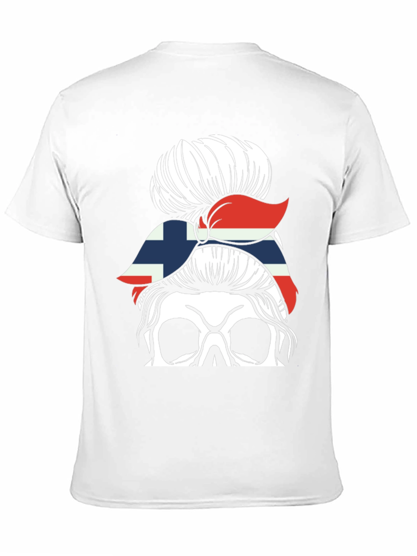Messy Bun Skull Norway Flag T-Shirt
