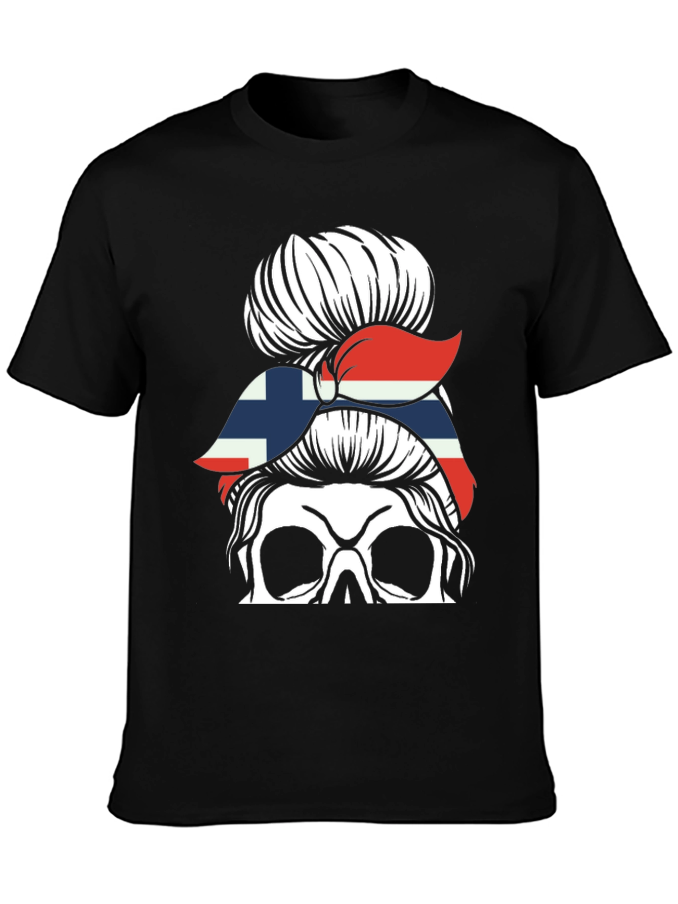 Messy Bun Skull Norway Flag T-Shirt