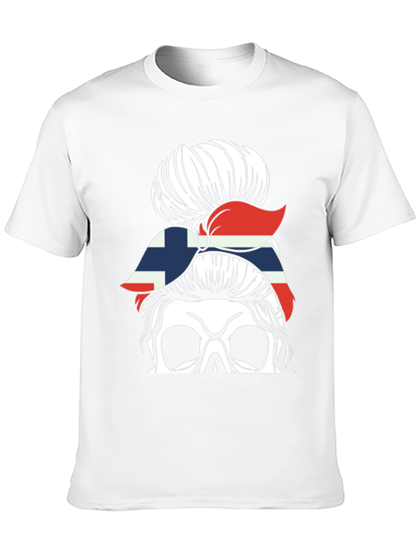 Messy Bun Skull Norway Flag T-Shirt