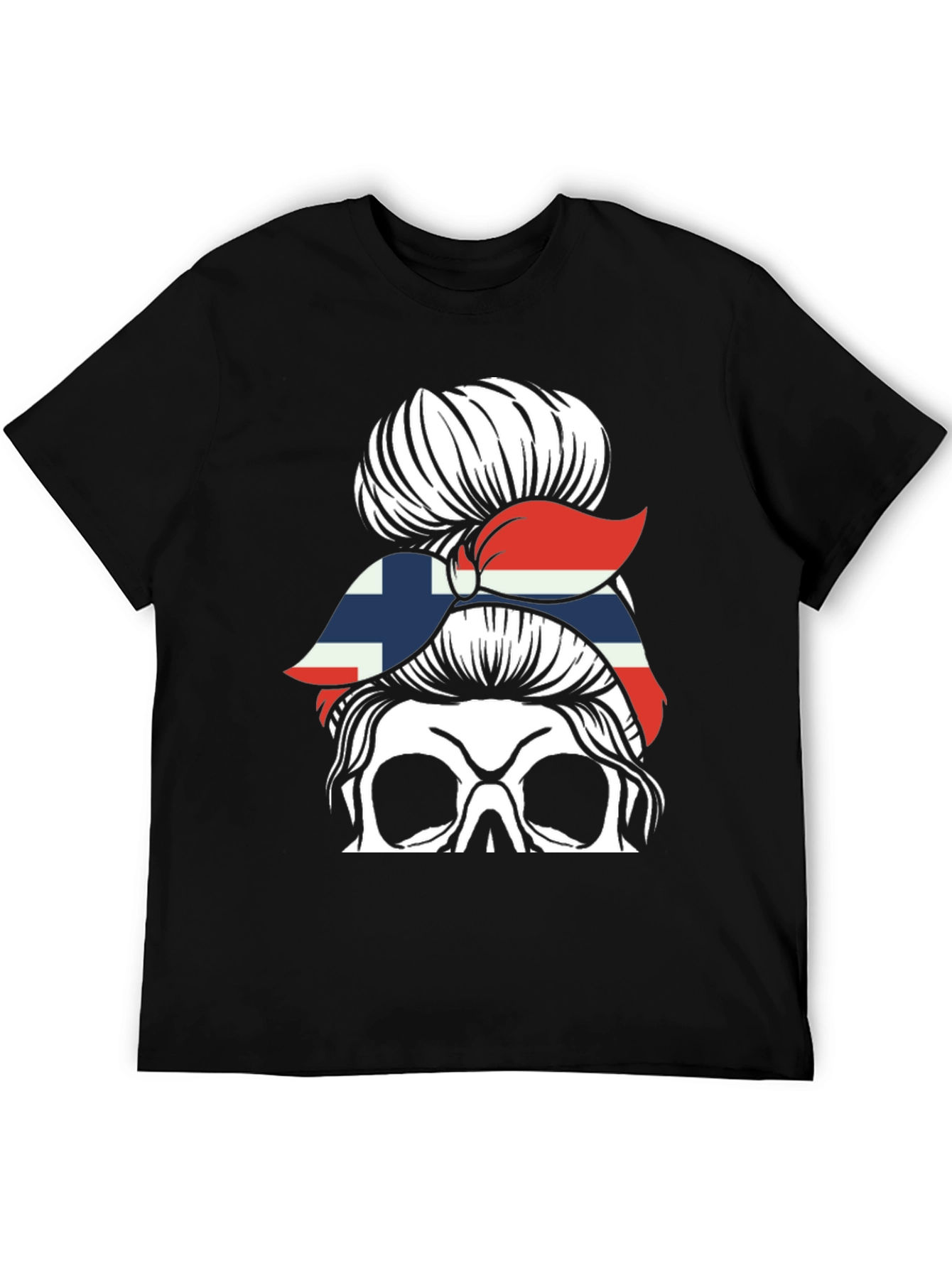Messy Bun Skull Norway Flag T-Shirt