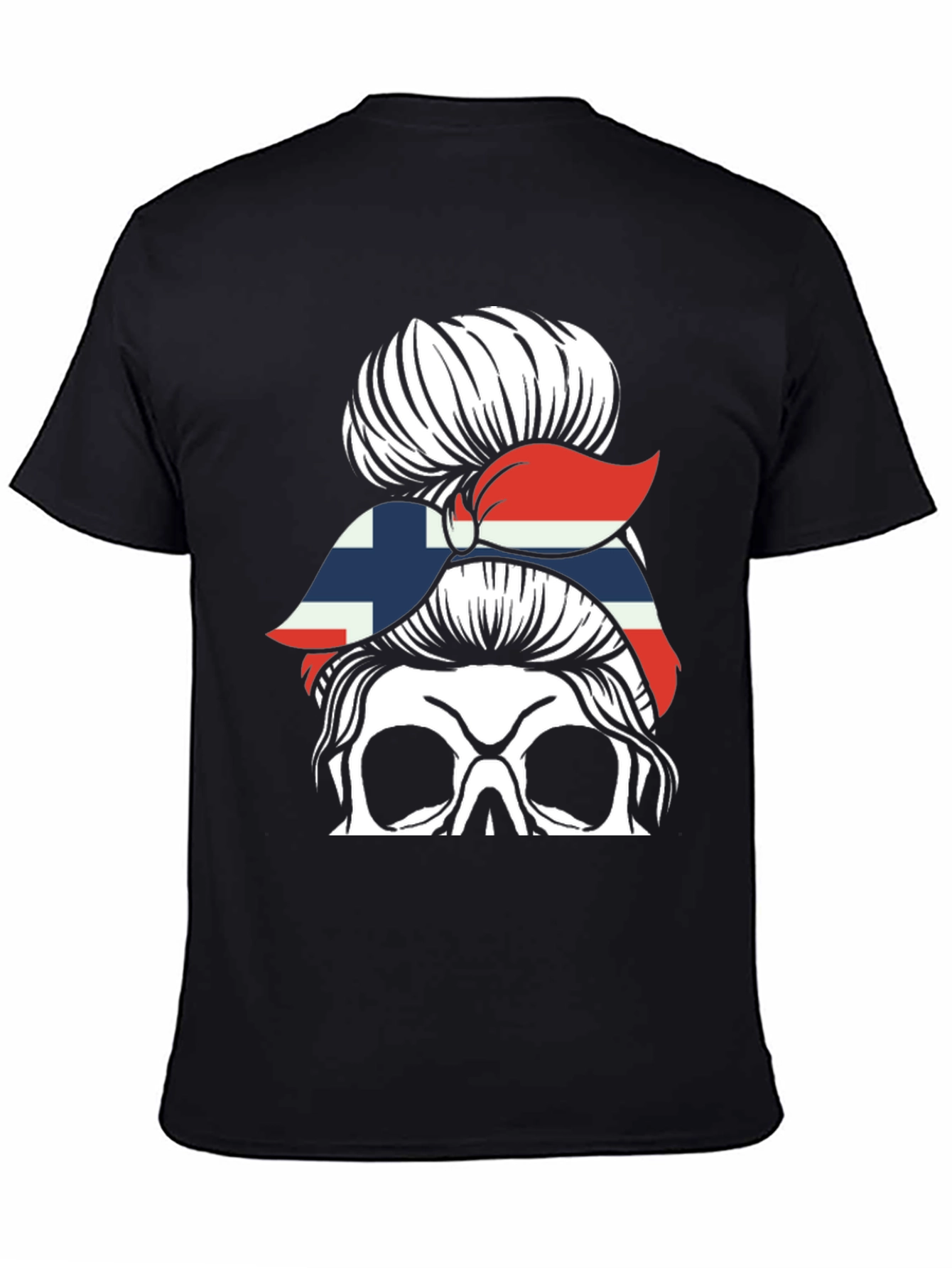 Messy Bun Skull Norway Flag T-Shirt