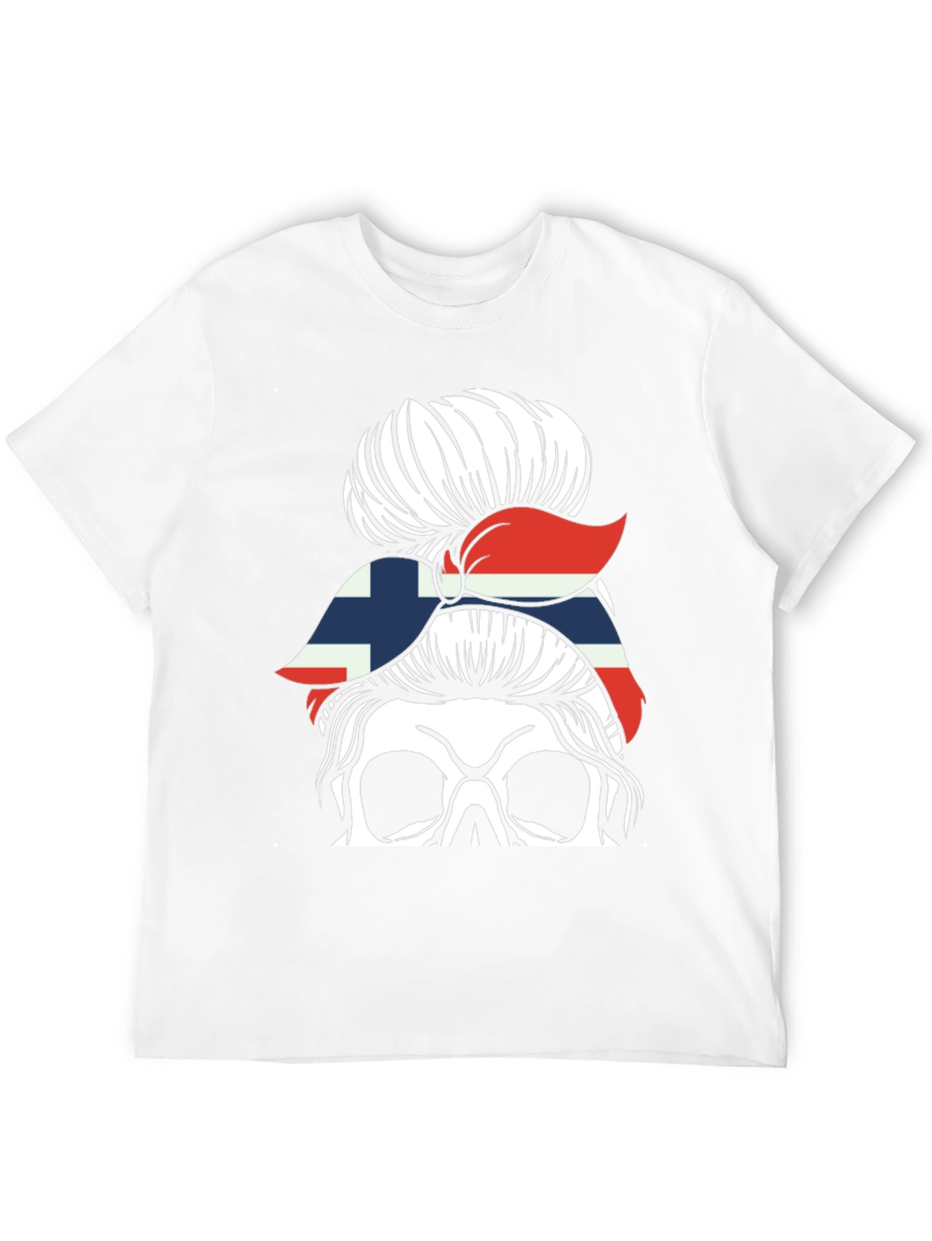 Messy Bun Skull Norway Flag T-Shirt