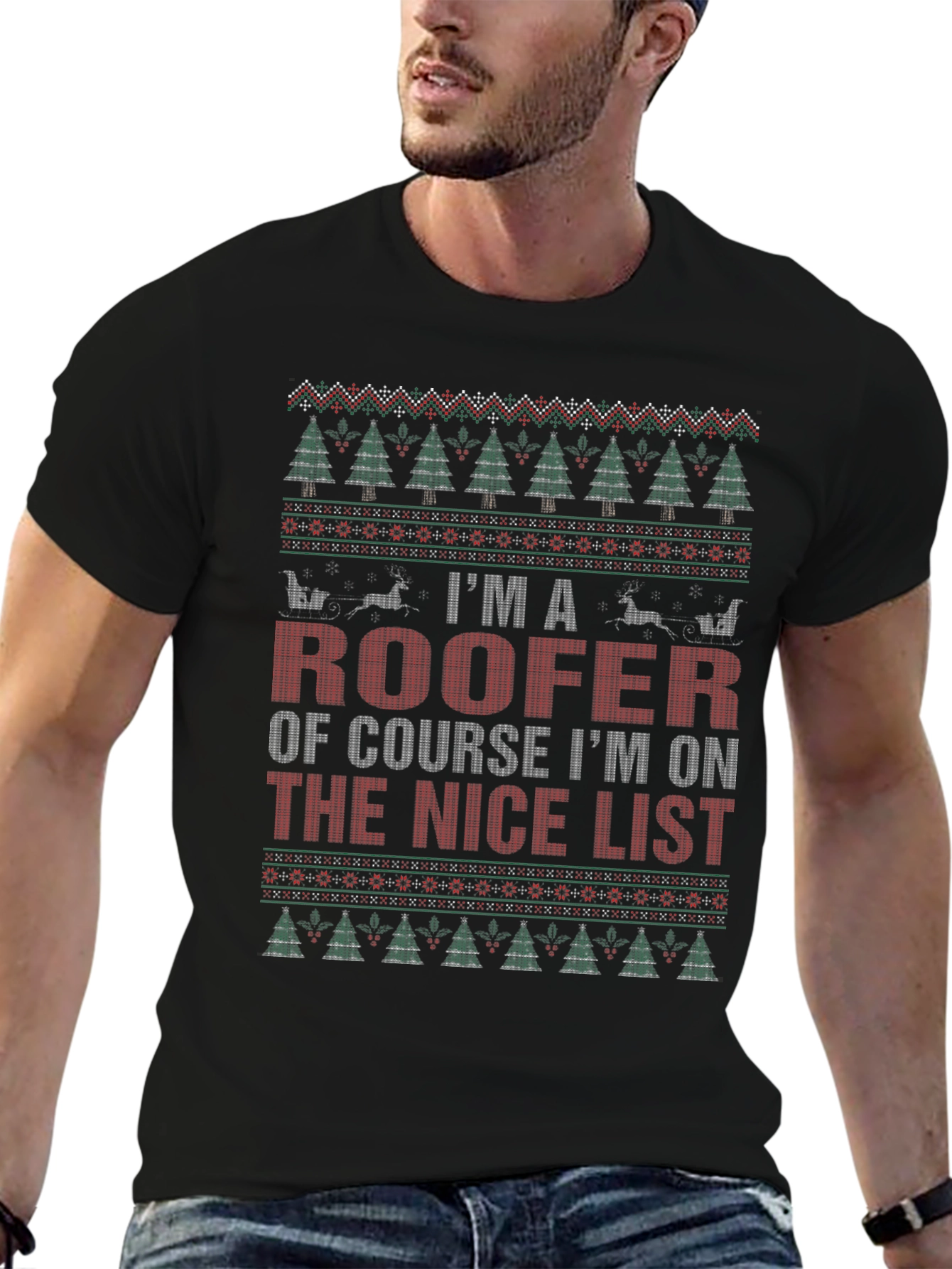 Roofer Christmas Nice List Graphic Tee