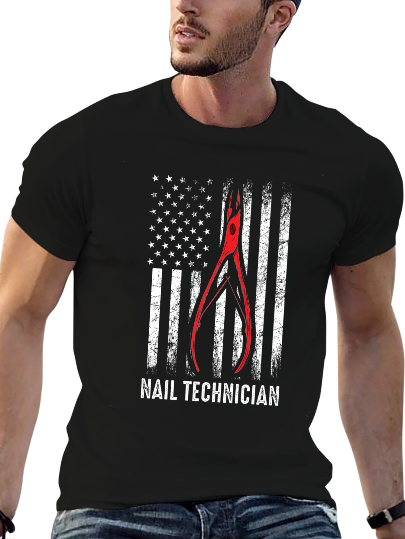 Nail Technician Patriotic American Flag T-Shirt