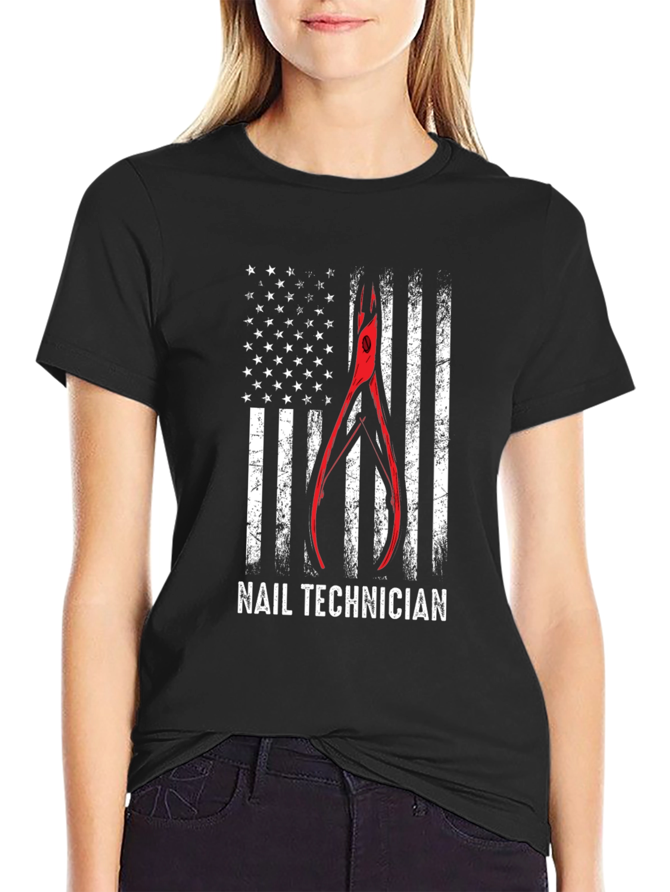 Nail Technician Patriotic American Flag T-Shirt
