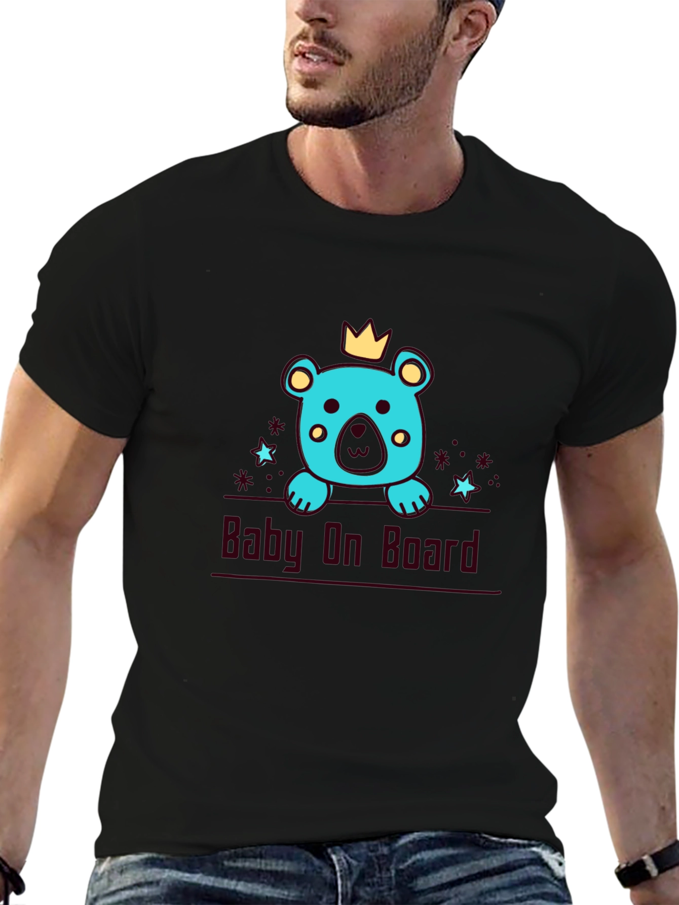 Baby On Board Bear Graphic Tee - Black