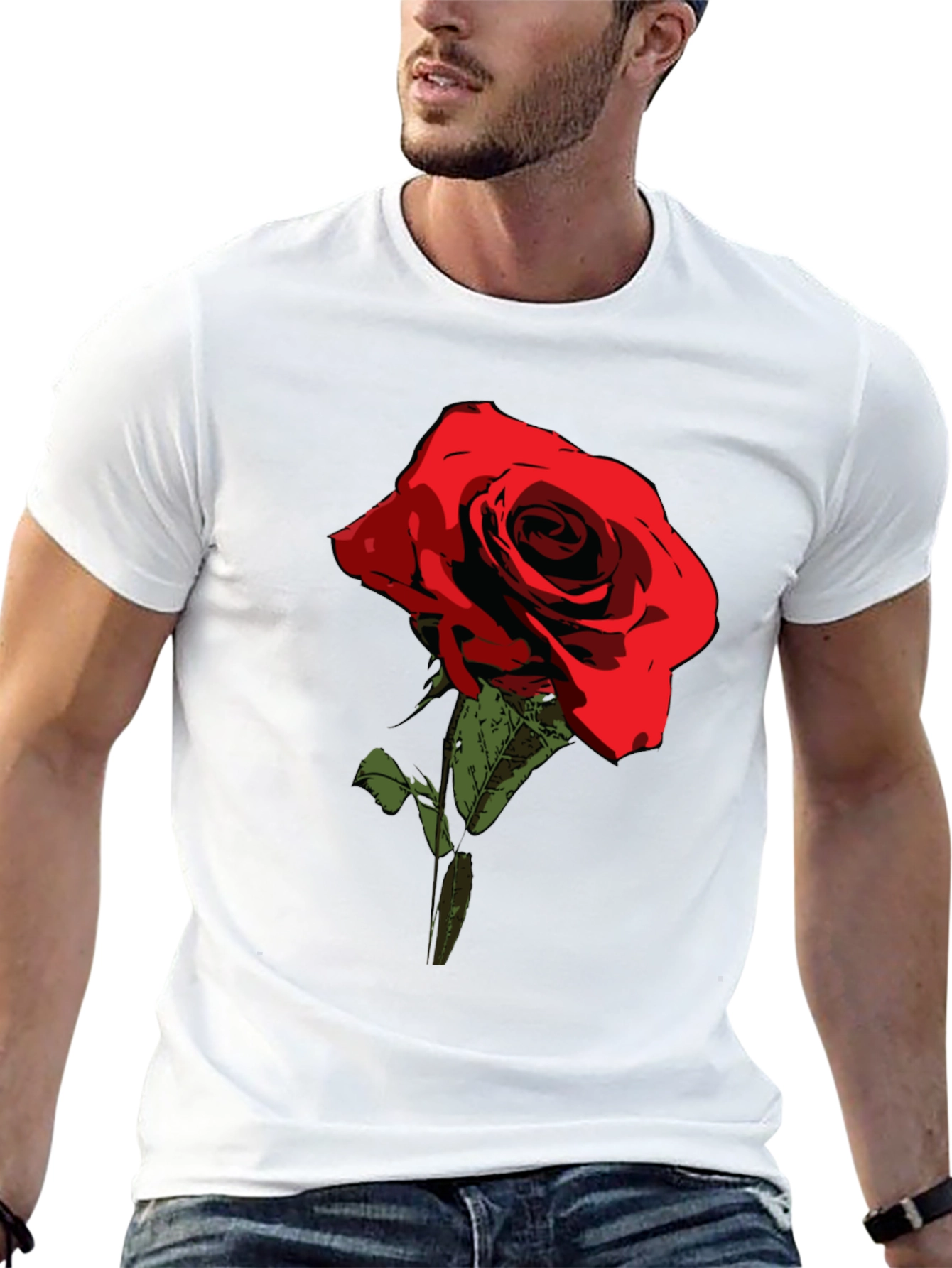 Red Rose Graphic Tee - Classic Black Cotton T-Shirt