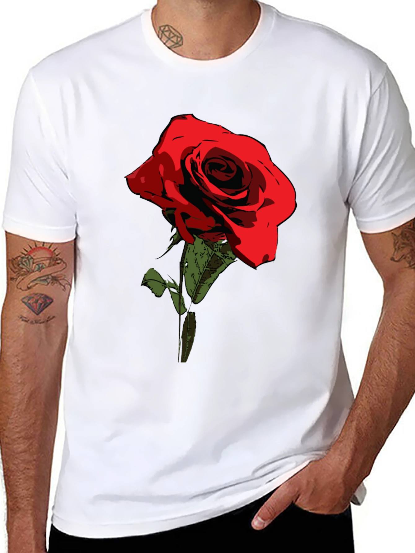 Red Rose Graphic Tee - Classic Black Cotton T-Shirt