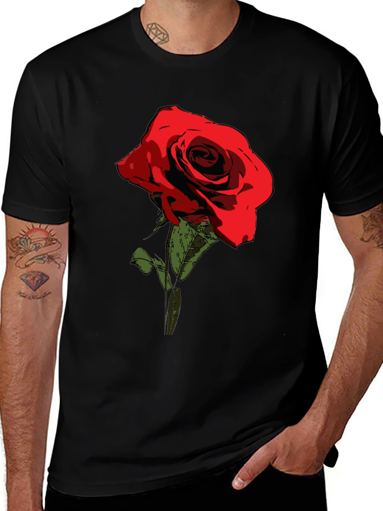 Red Rose Graphic Tee - Classic Black Cotton T-Shirt