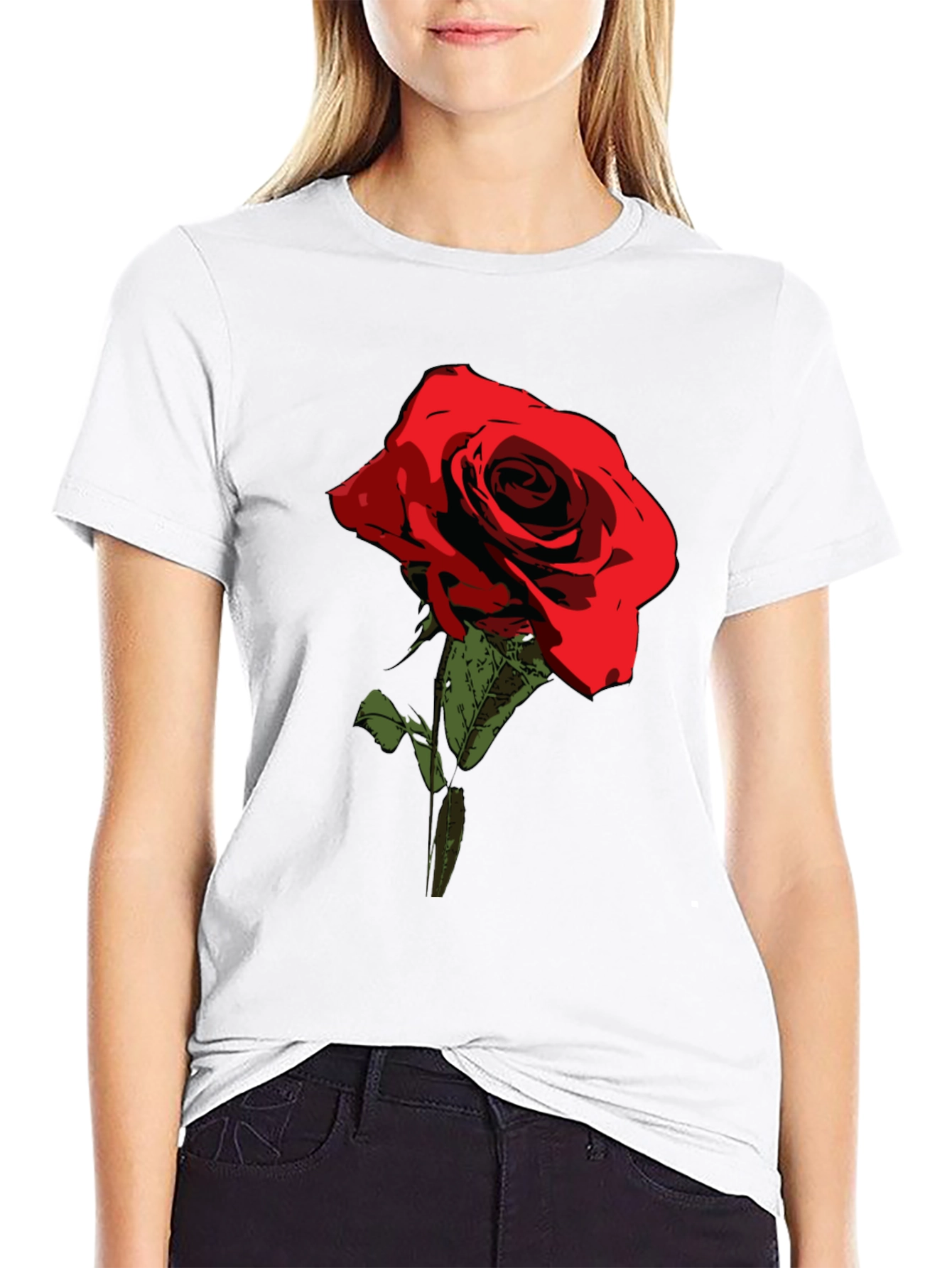 Red Rose Graphic Tee - Classic Black Cotton T-Shirt