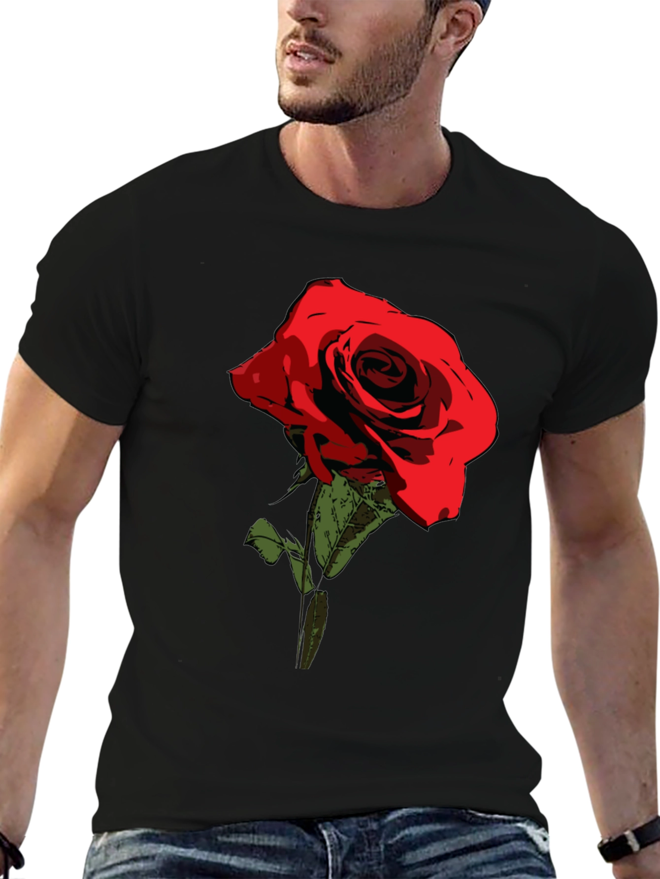 Red Rose Graphic Tee - Classic Black Cotton T-Shirt