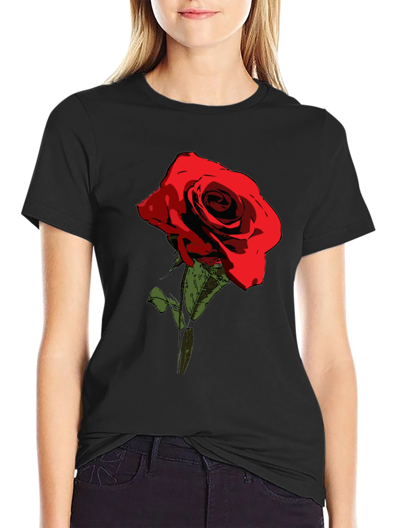 Red Rose Graphic Tee - Classic Black Cotton T-Shirt