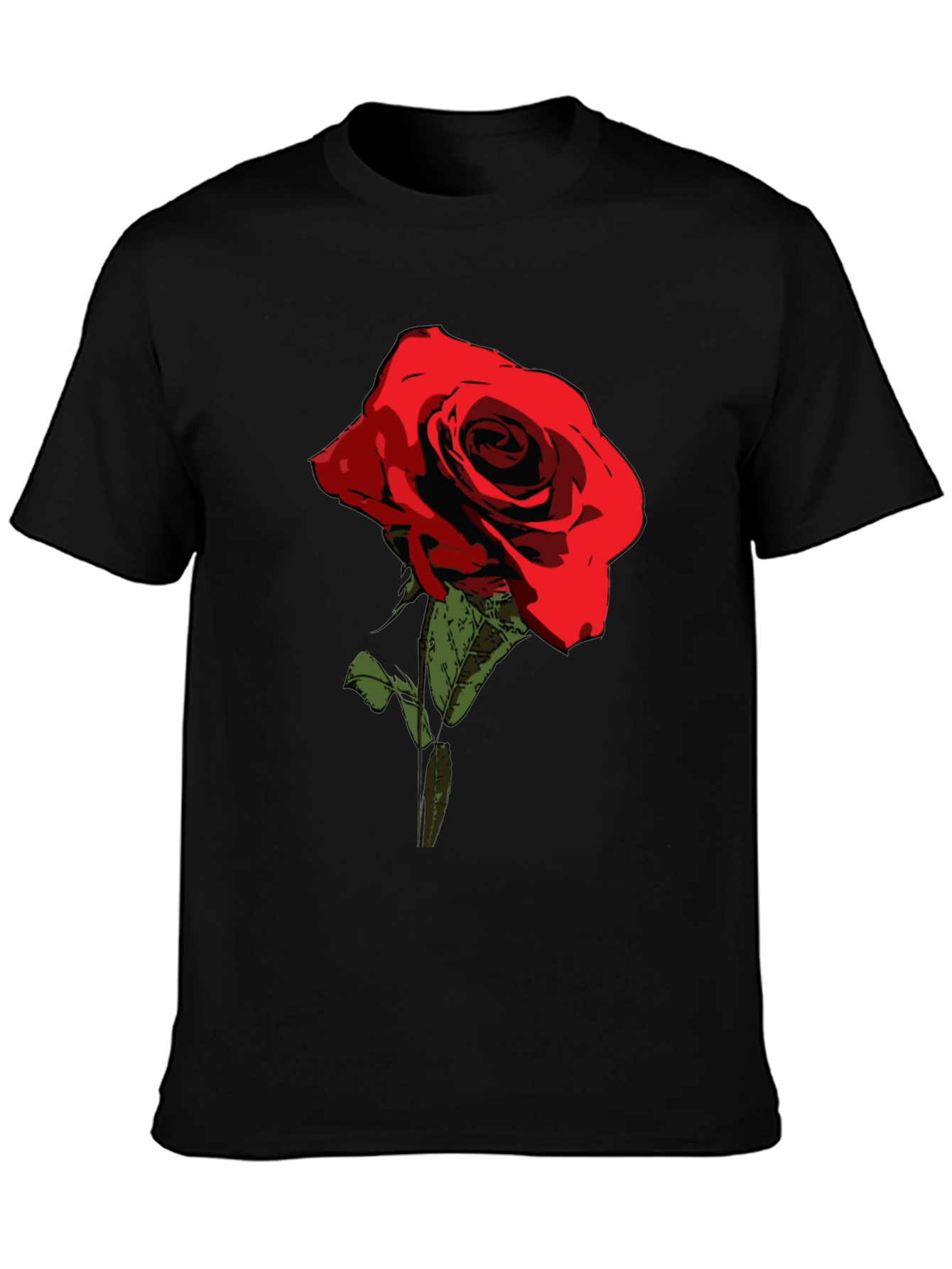 Red Rose Graphic Tee - Classic Black Cotton T-Shirt
