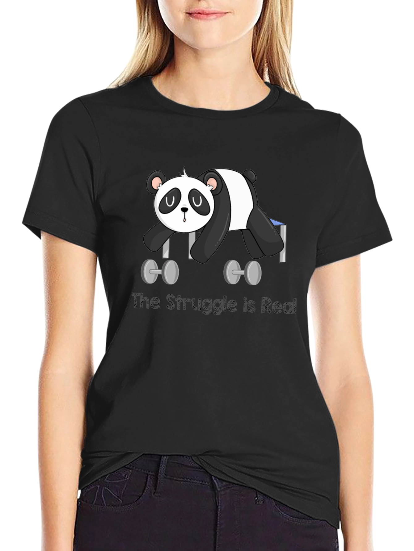 Funny Panda Lifting Weights Graphic T-Shirt