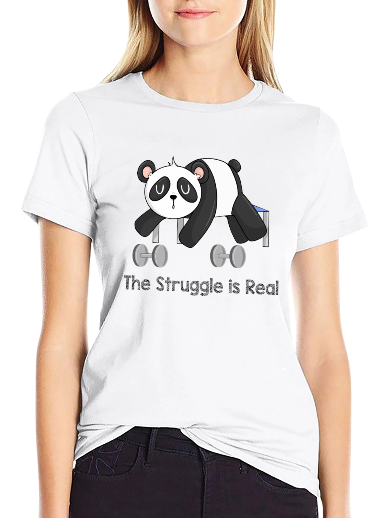 Funny Panda Lifting Weights Graphic T-Shirt