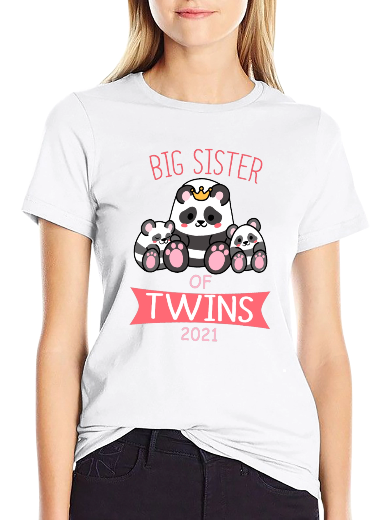 Big Sister of Twins 2021 Panda Bear T-Shirt