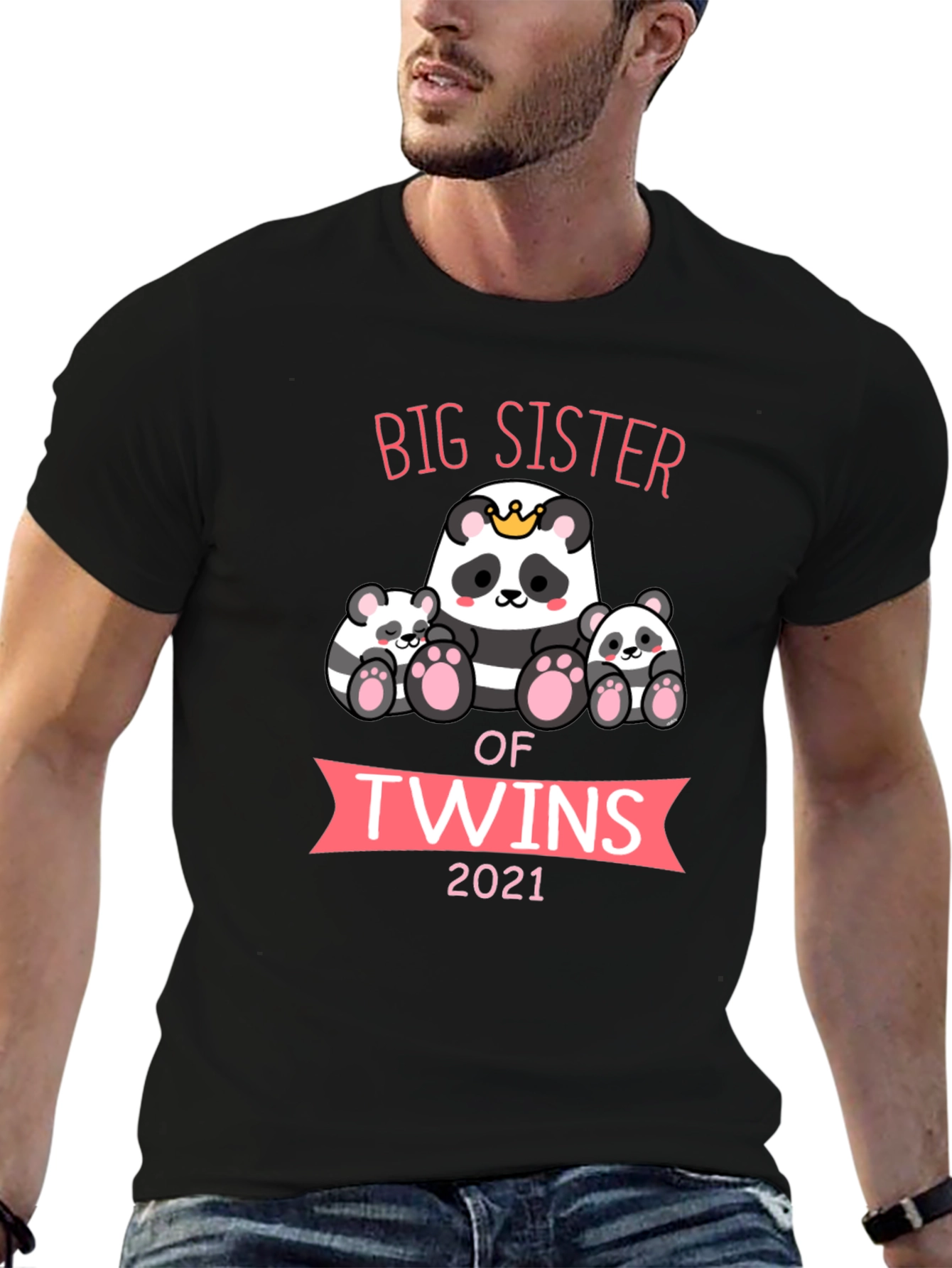 Big Sister of Twins 2021 Panda Bear T-Shirt