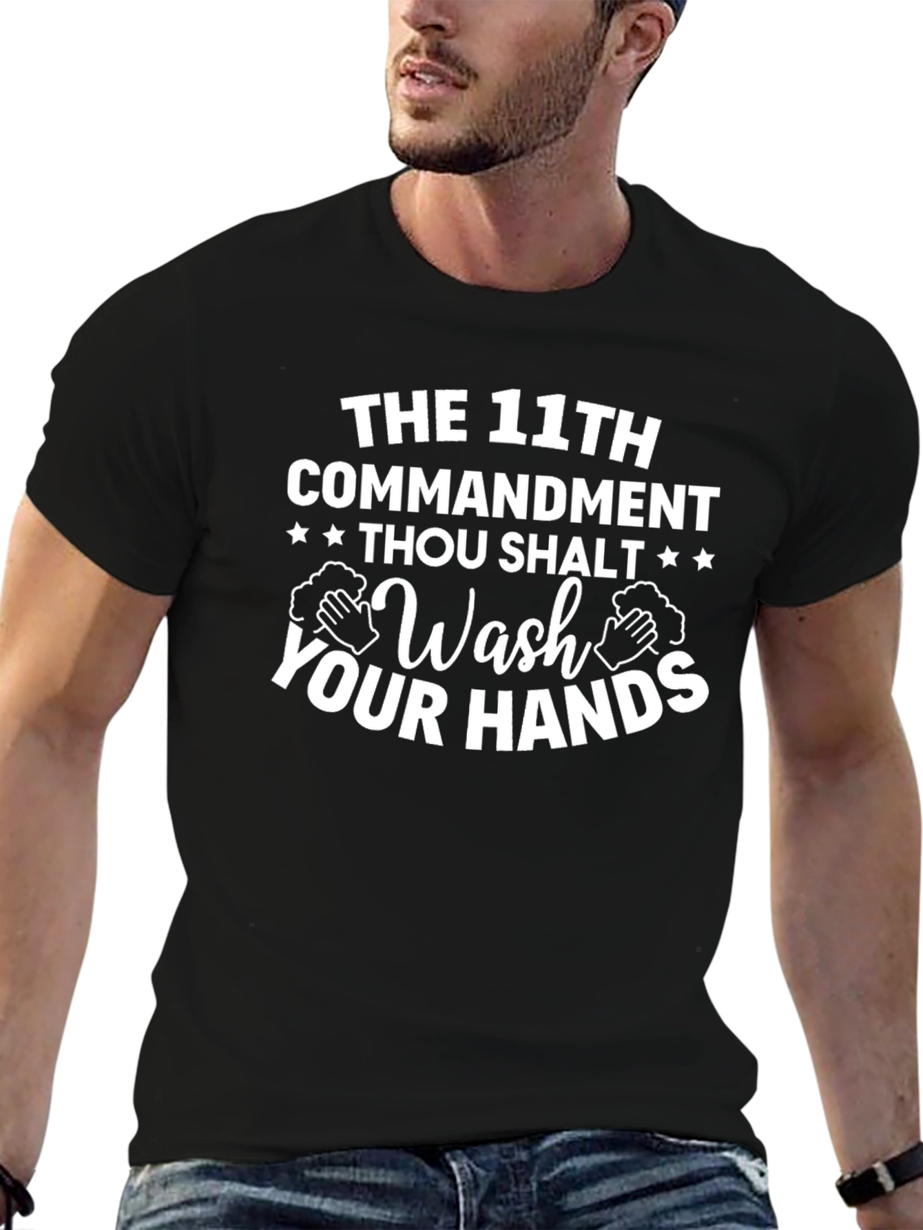 11th Commandment Wash Your Hands Black T-Shirt