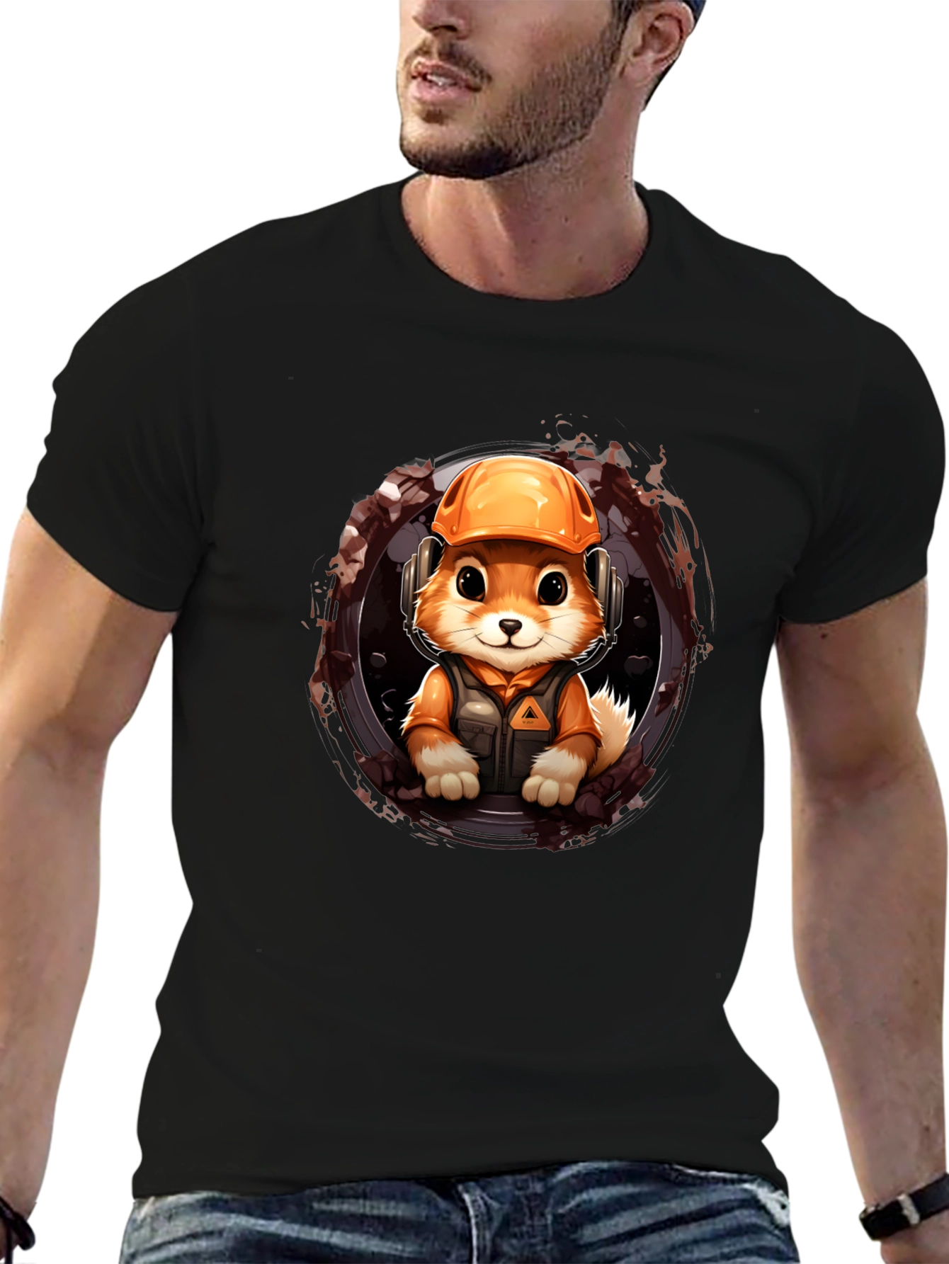 Construction Fox Graphic Tee - Black Unisex Shirt