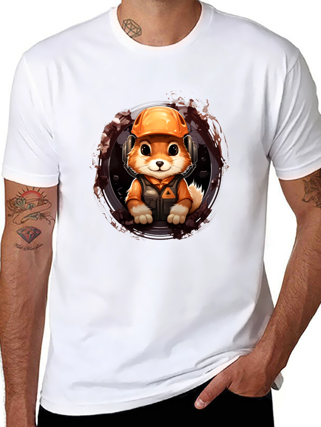 Construction Fox Graphic Tee - Black Unisex Shirt