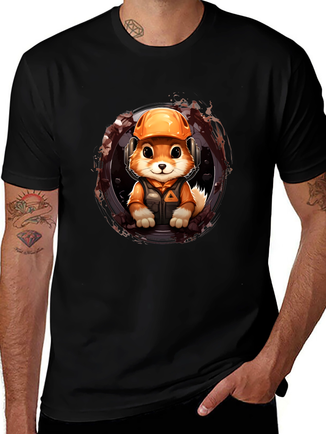 Construction Fox Graphic Tee - Black Unisex Shirt
