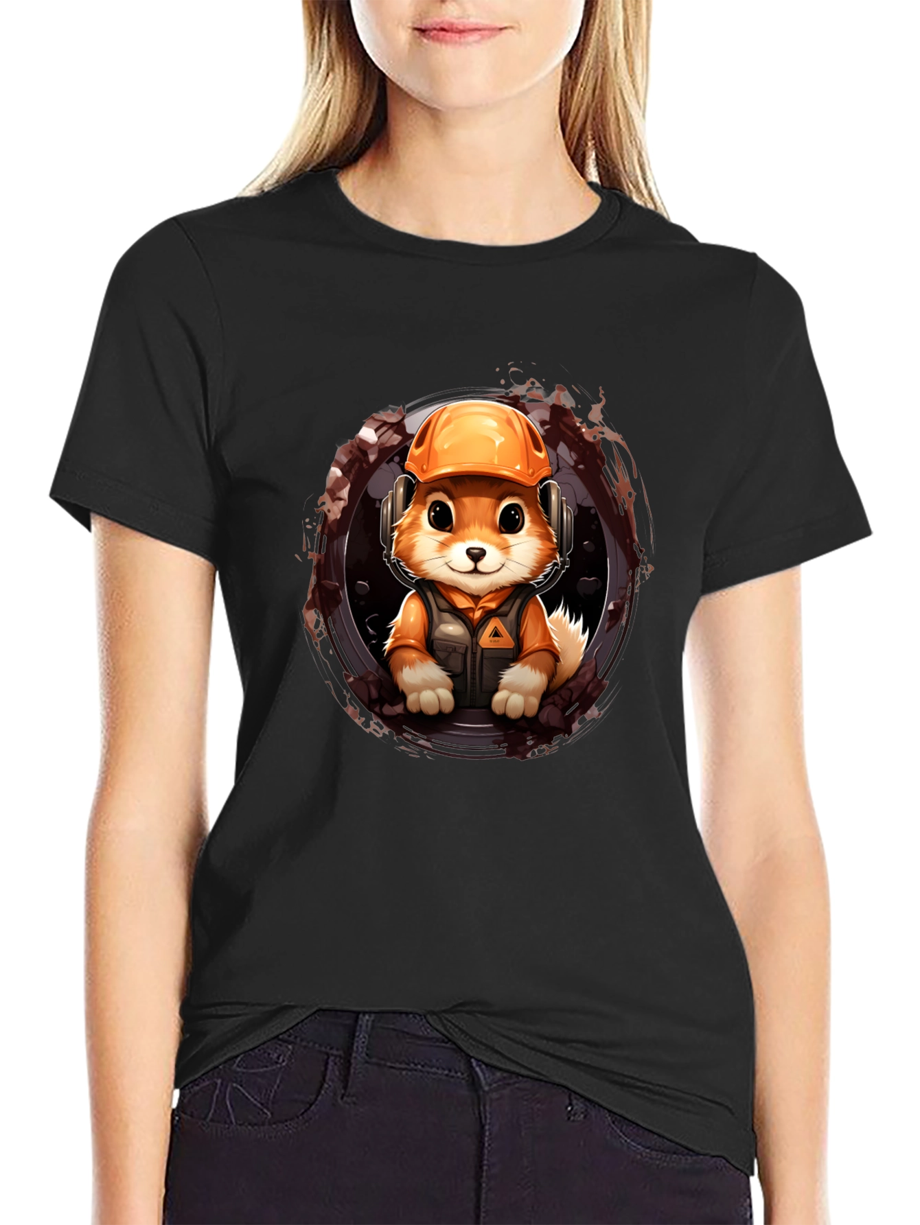 Construction Fox Graphic Tee - Black Unisex Shirt