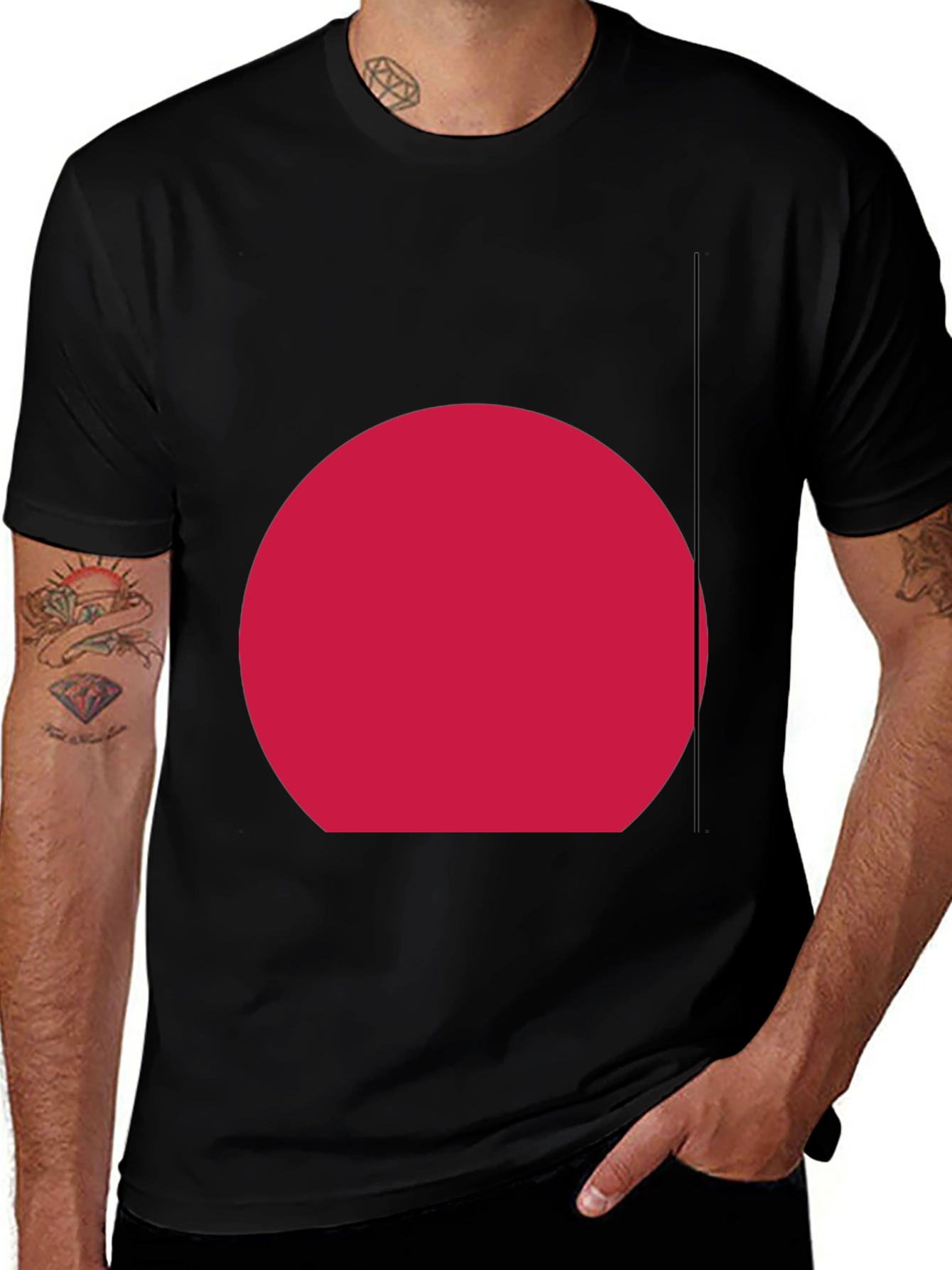 Mens Black T-Shirt with Red Circle Graphic