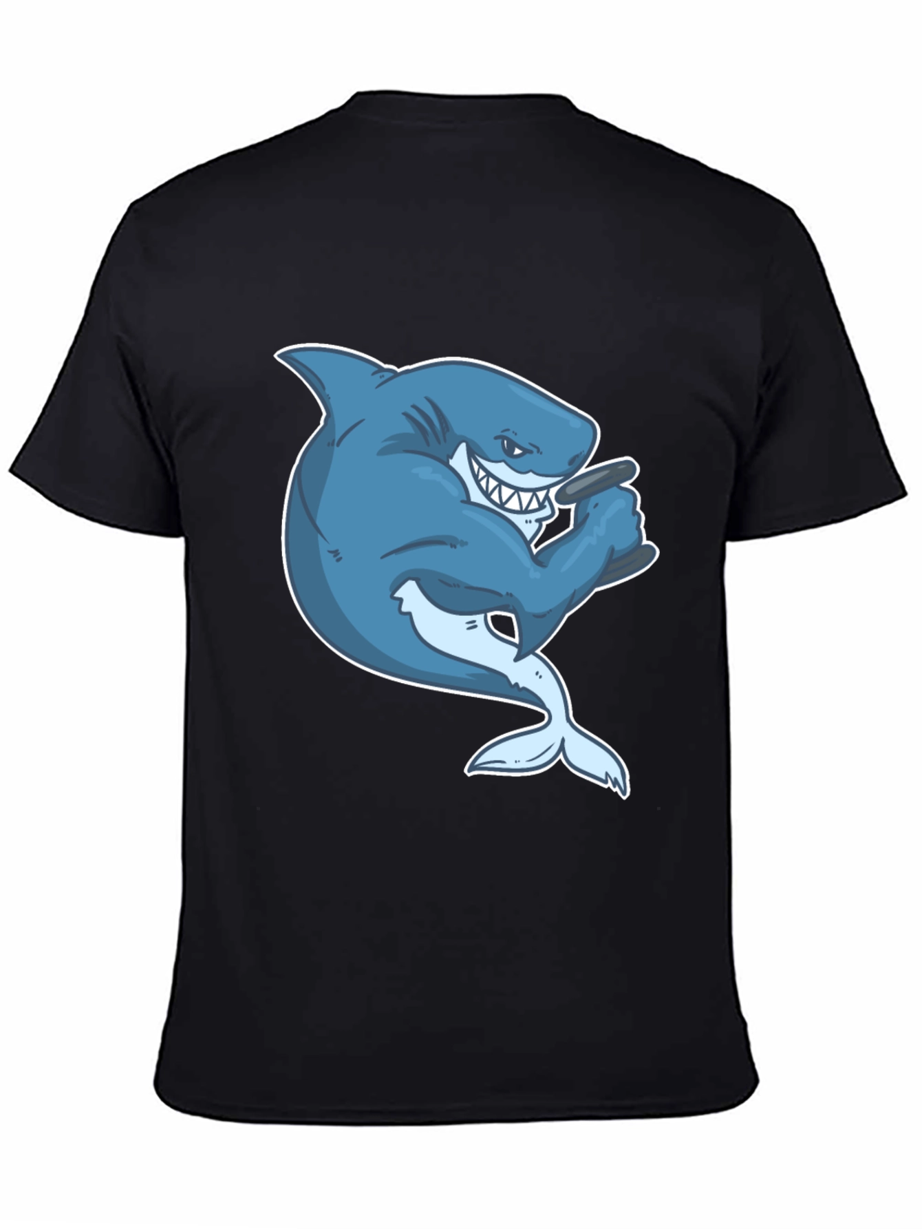 Shark with Cigar Graphic T-Shirt - Black Cotton Tee