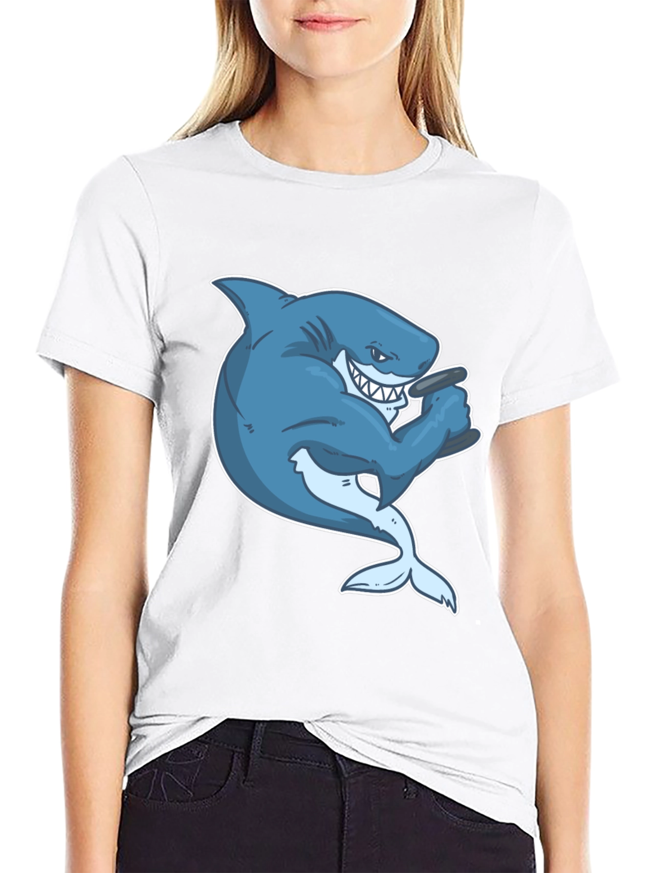 Shark with Cigar Graphic T-Shirt - Black Cotton Tee