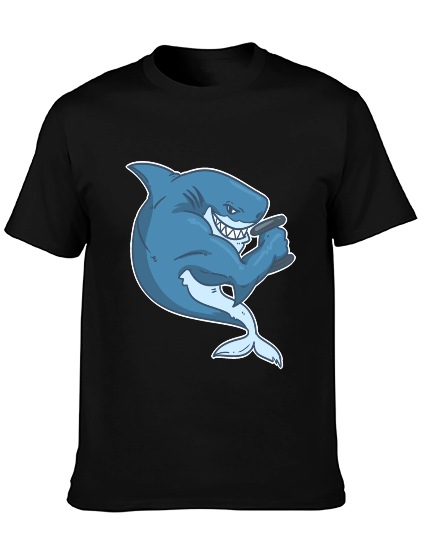 Shark with Cigar Graphic T-Shirt - Black Cotton Tee