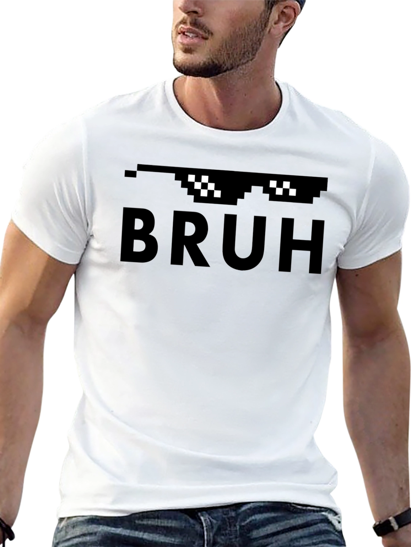 BRUH Pixel Sunglasses Black T-Shirt Funny Meme Tee
