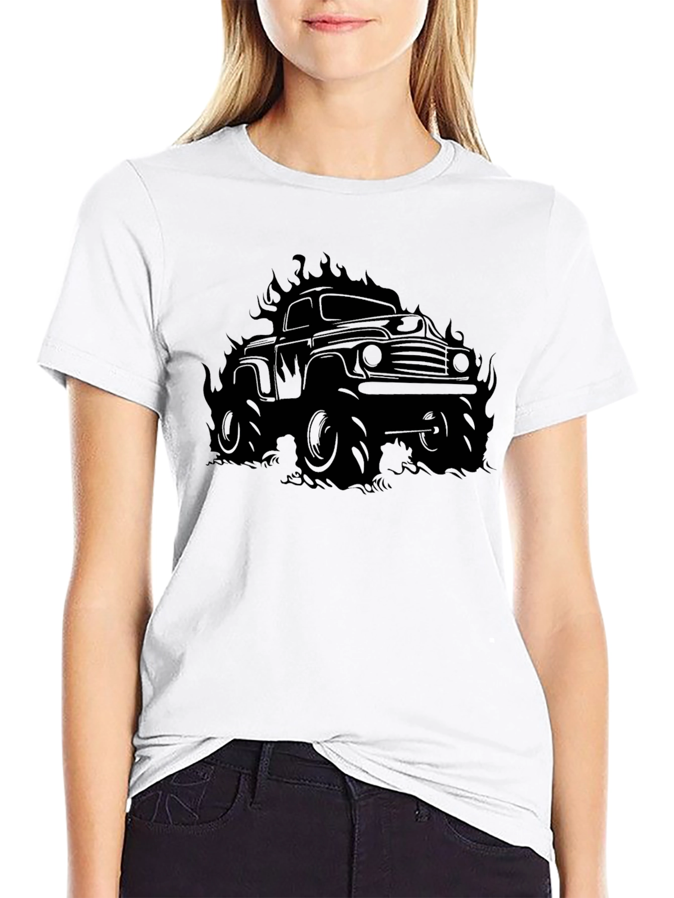 Flaming Monster Truck Graphic T-Shirt