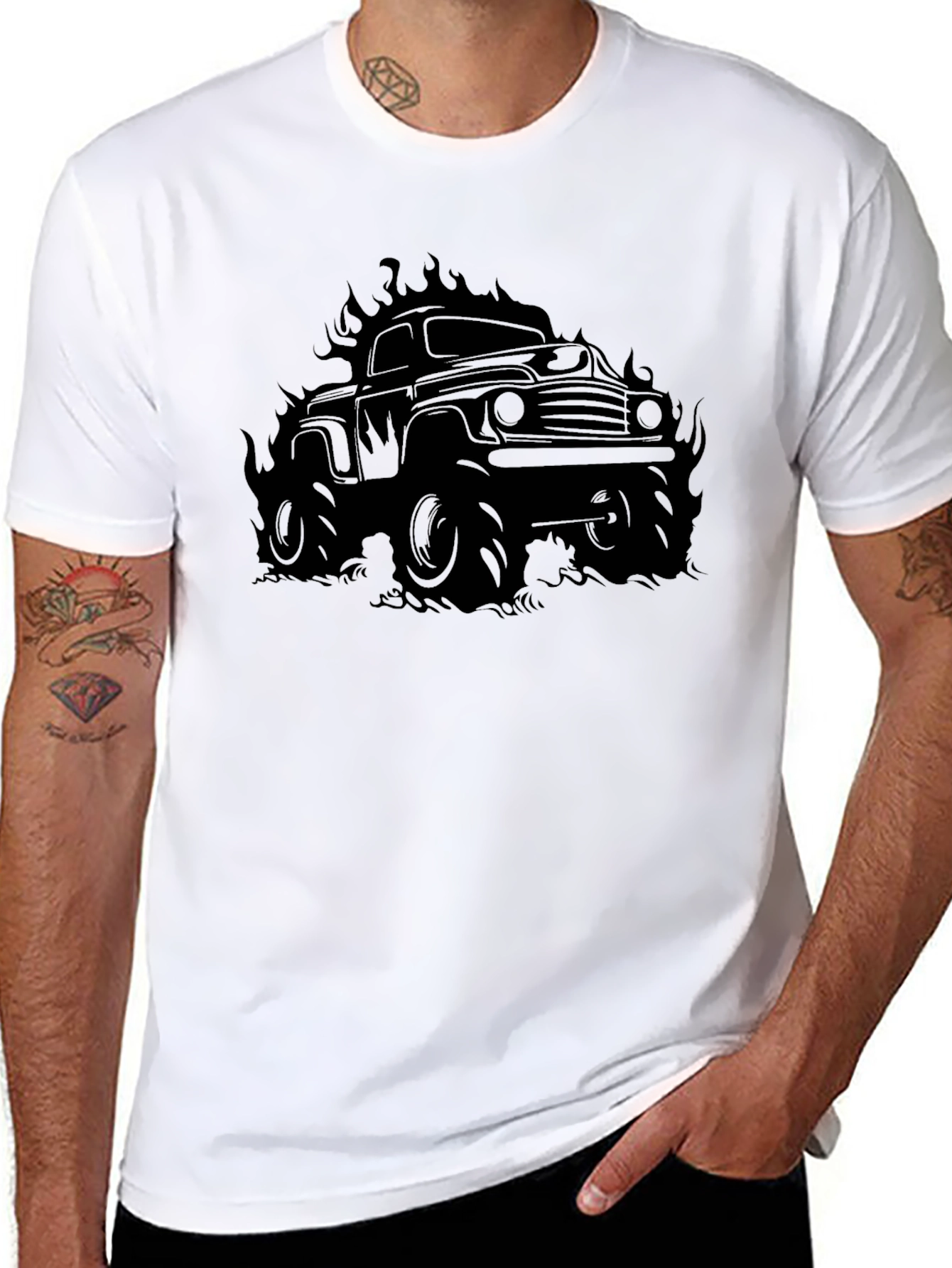 Flaming Monster Truck Graphic T-Shirt