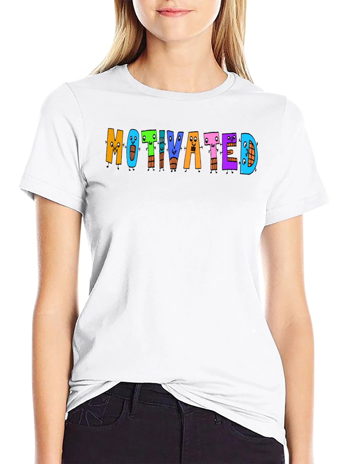 Motivated Cartoon Letter T-Shirt - Black