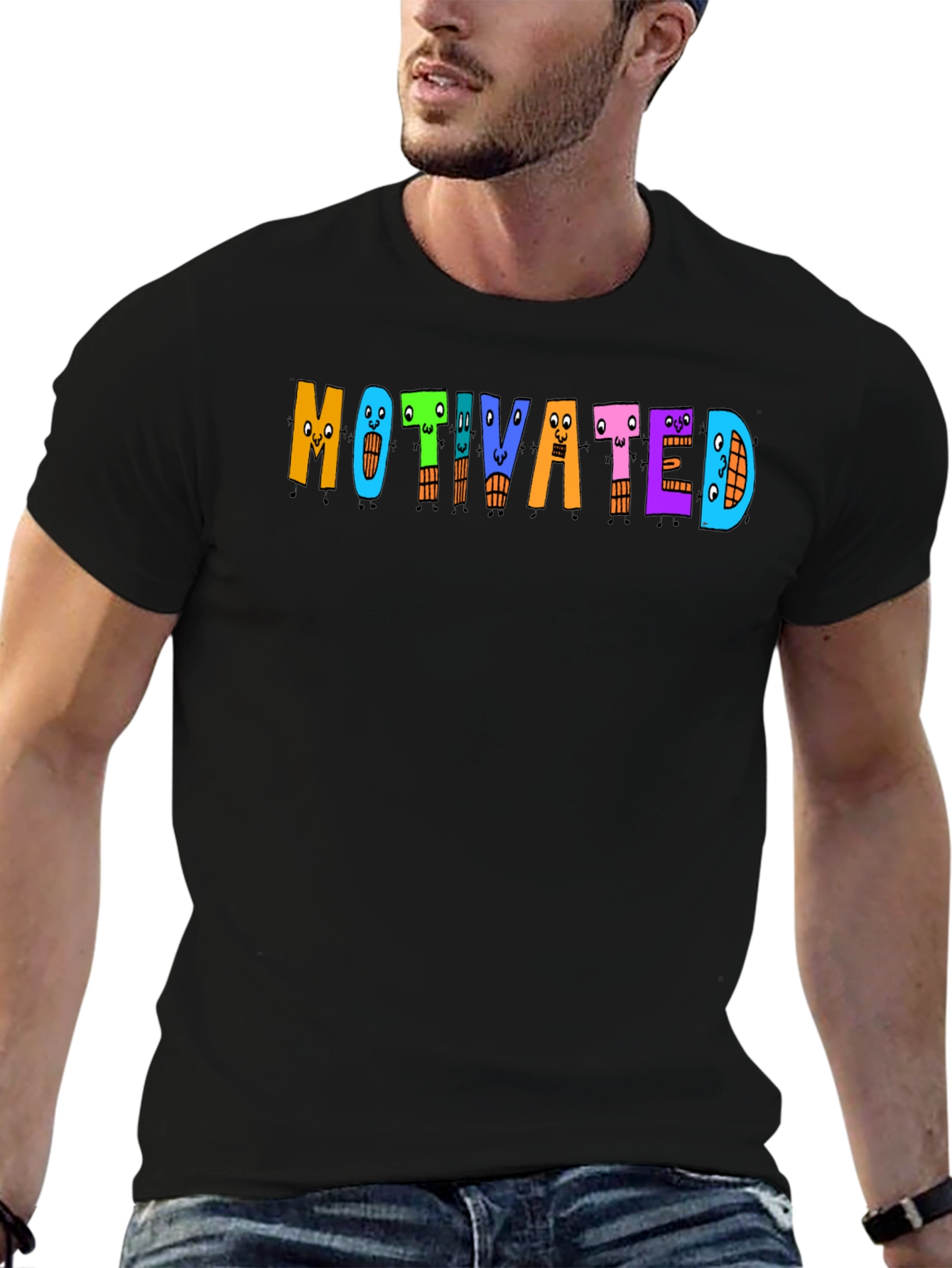 Motivated Cartoon Letter T-Shirt - Black
