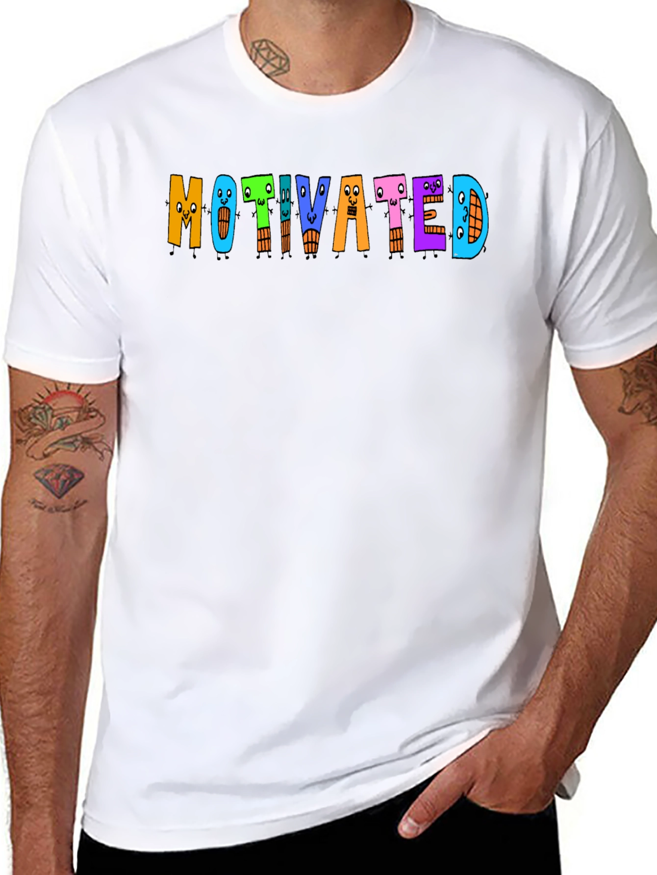 Motivated Cartoon Letter T-Shirt - Black