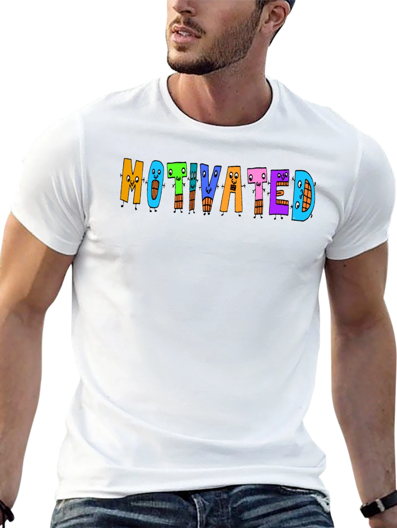 Motivated Cartoon Letter T-Shirt - Black