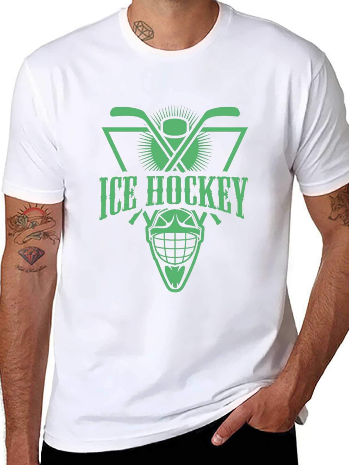 Ice Hockey Graphic Tee - Black Cotton T-Shirt