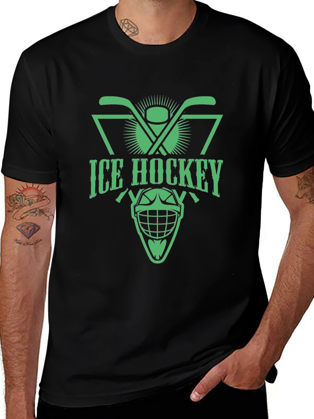 Ice Hockey Graphic Tee - Black Cotton T-Shirt