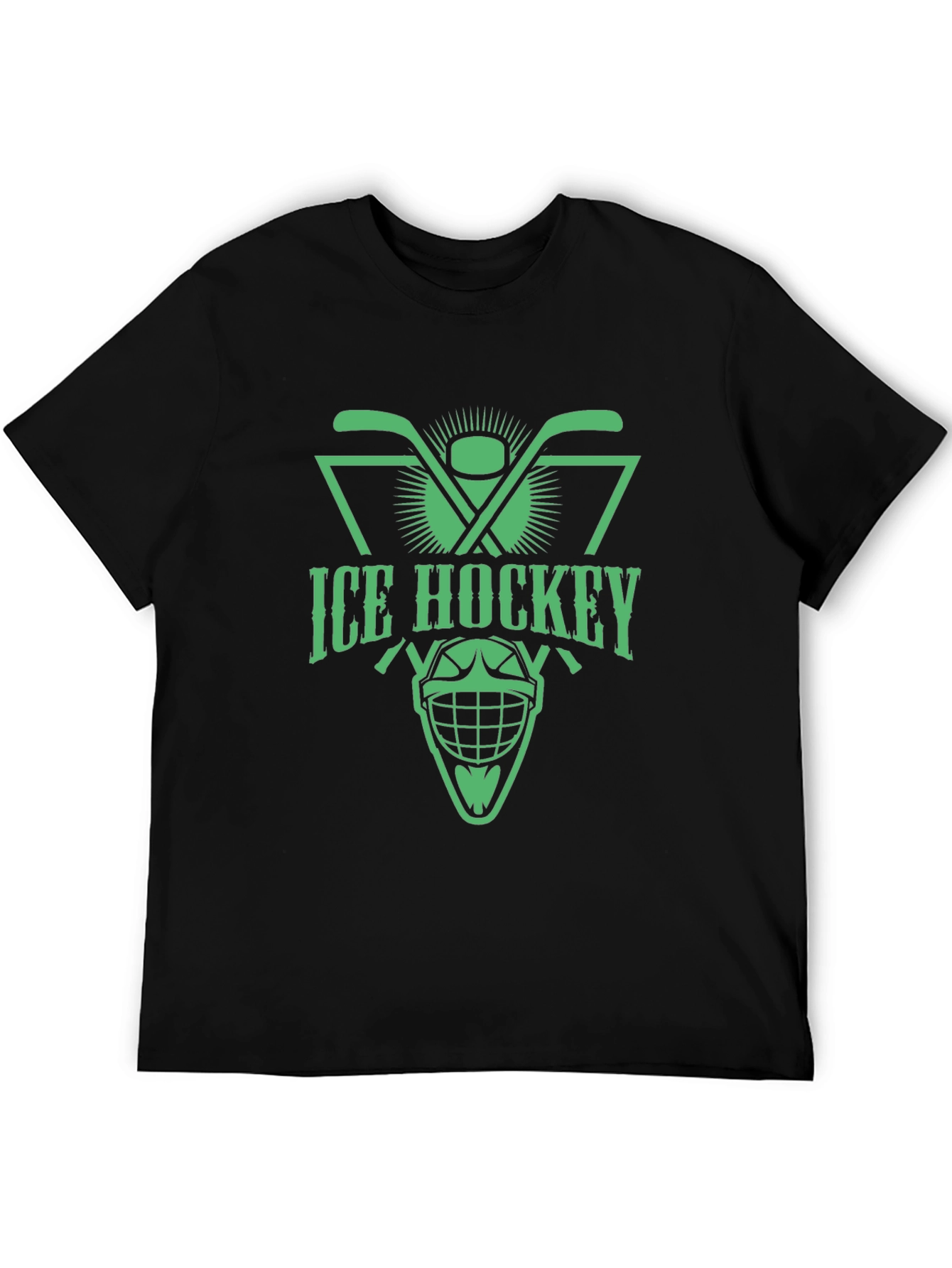 Ice Hockey Graphic Tee - Black Cotton T-Shirt