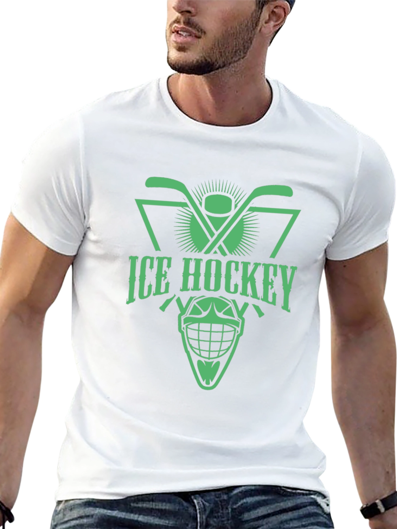 Ice Hockey Graphic Tee - Black Cotton T-Shirt