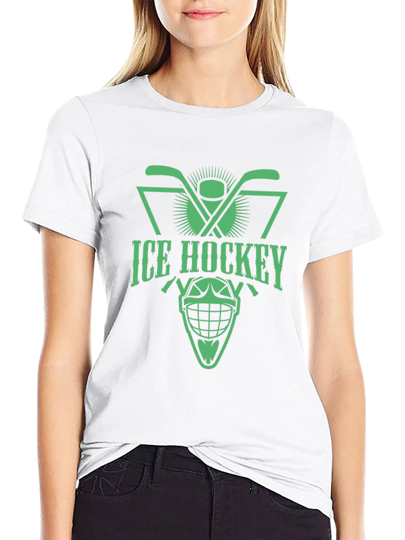Ice Hockey Graphic Tee - Black Cotton T-Shirt