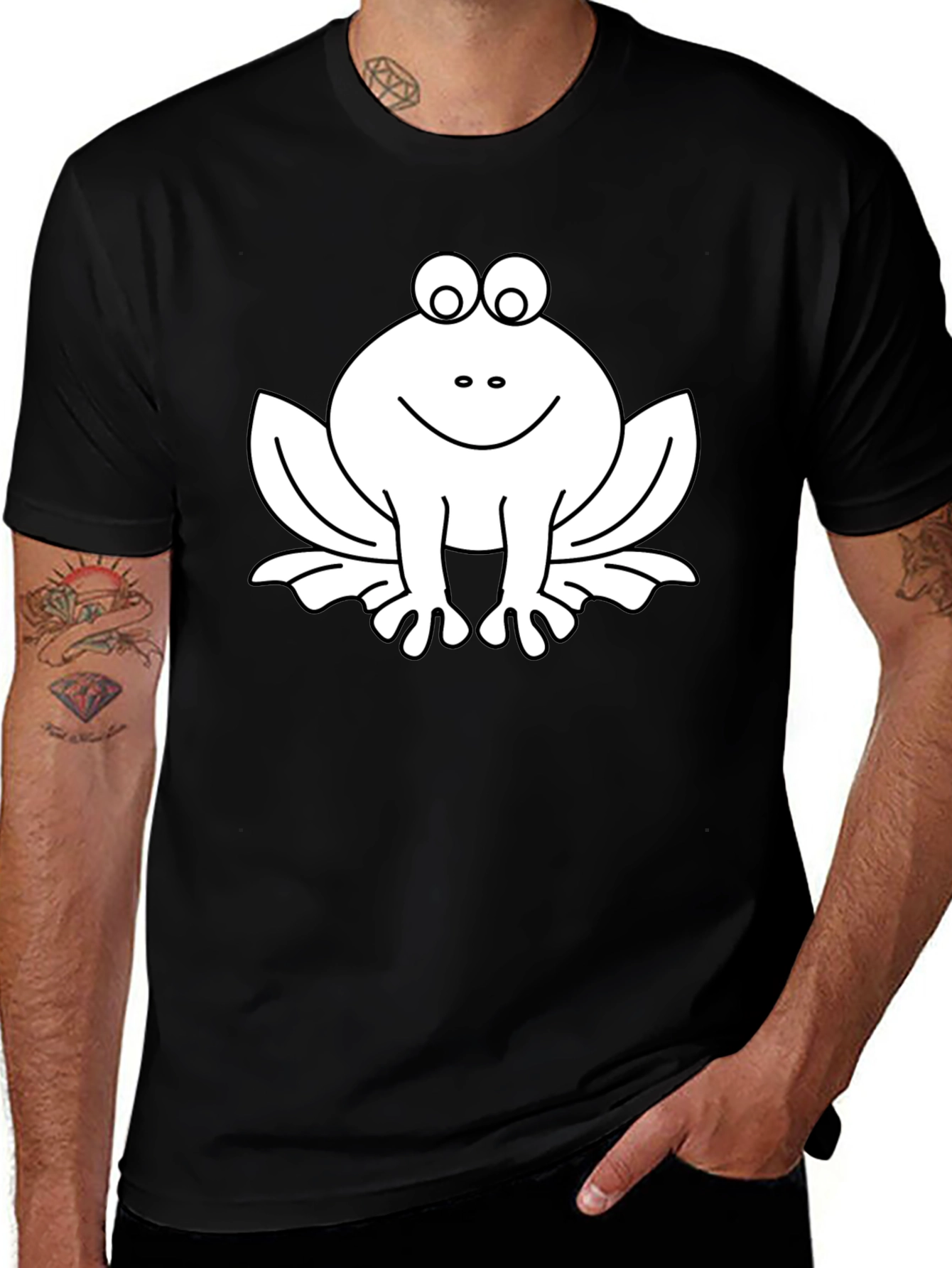 Frog Graphic Tee - Black Cotton Casual T-Shirt
